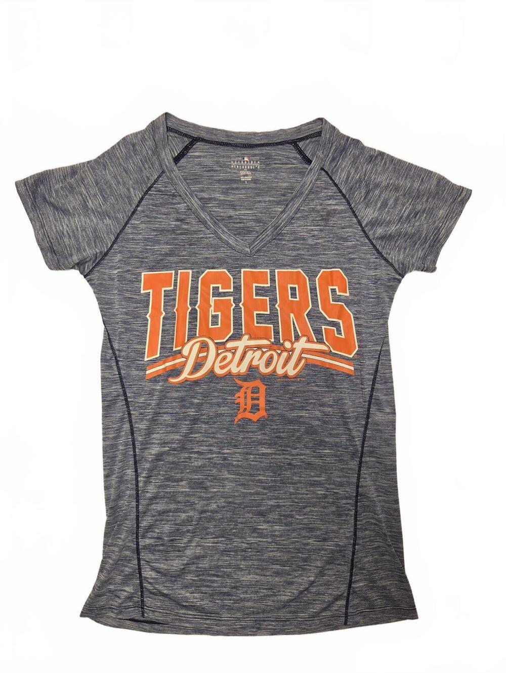 Detroit Tigers MLB Genuine Heather Blue V-Neck Athletic Tee Womens Size S